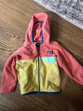 Patagonia Kids Colorblock Fleece Jacket in Coral, Yellow & Mint
